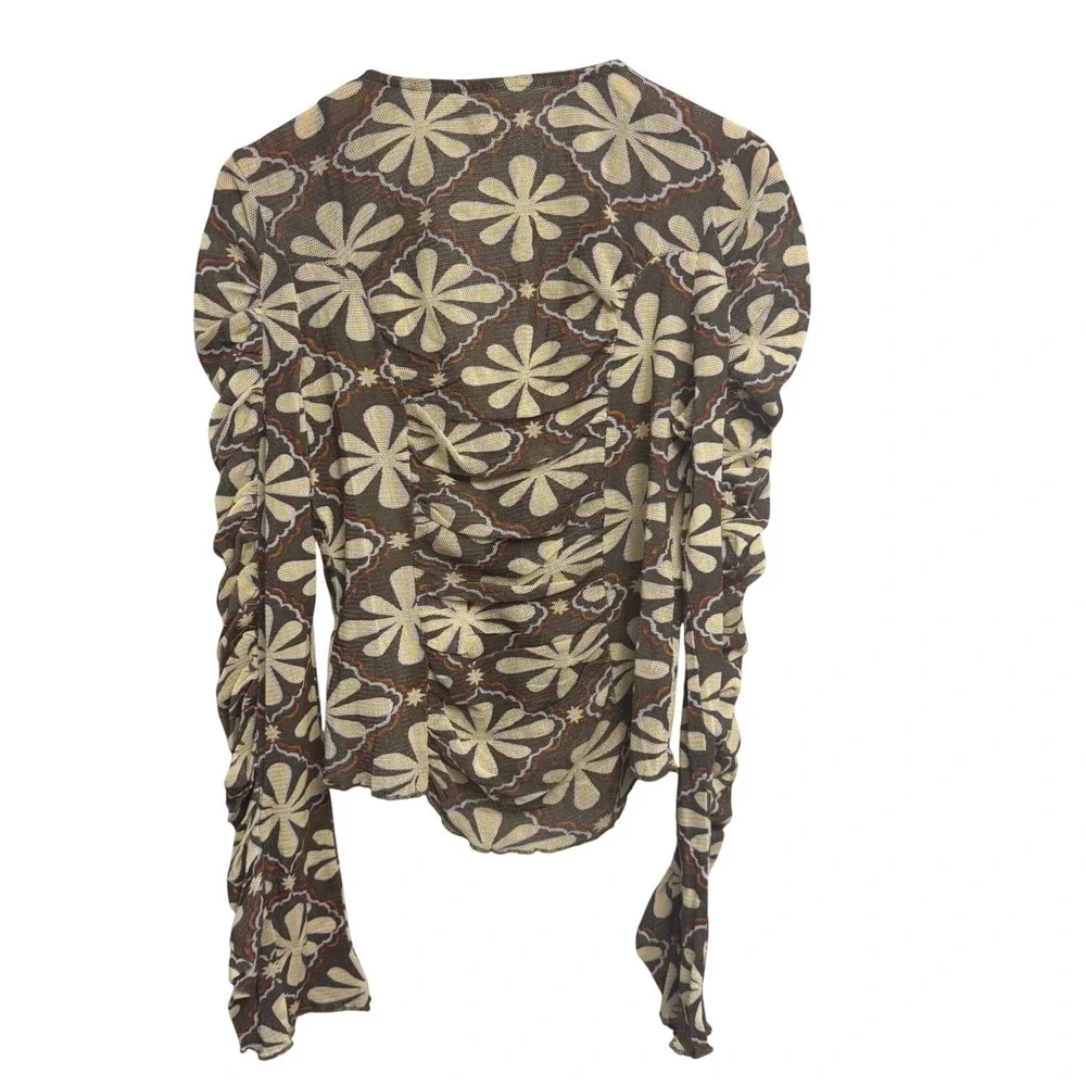 Free People Top Medium Floral Print‎ Mesh Top Bell Sleeves BOHO hippie